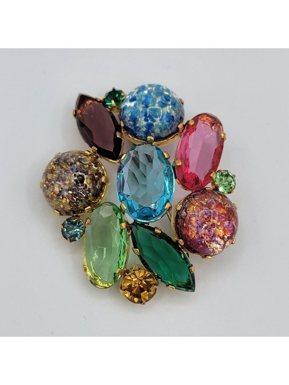Vintage Brooch Art Glass Pin Multicolor